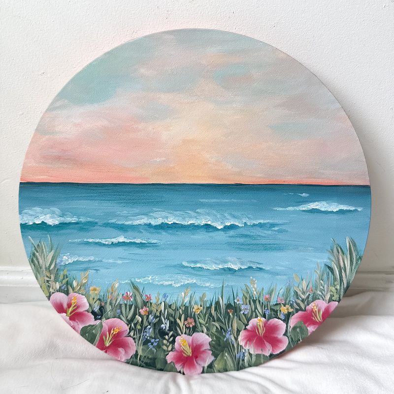 14" Hand-Painted Canvas - "Hibiscus Sea" 14" Hand-Painted Canvas - "Hibiscus Sea"