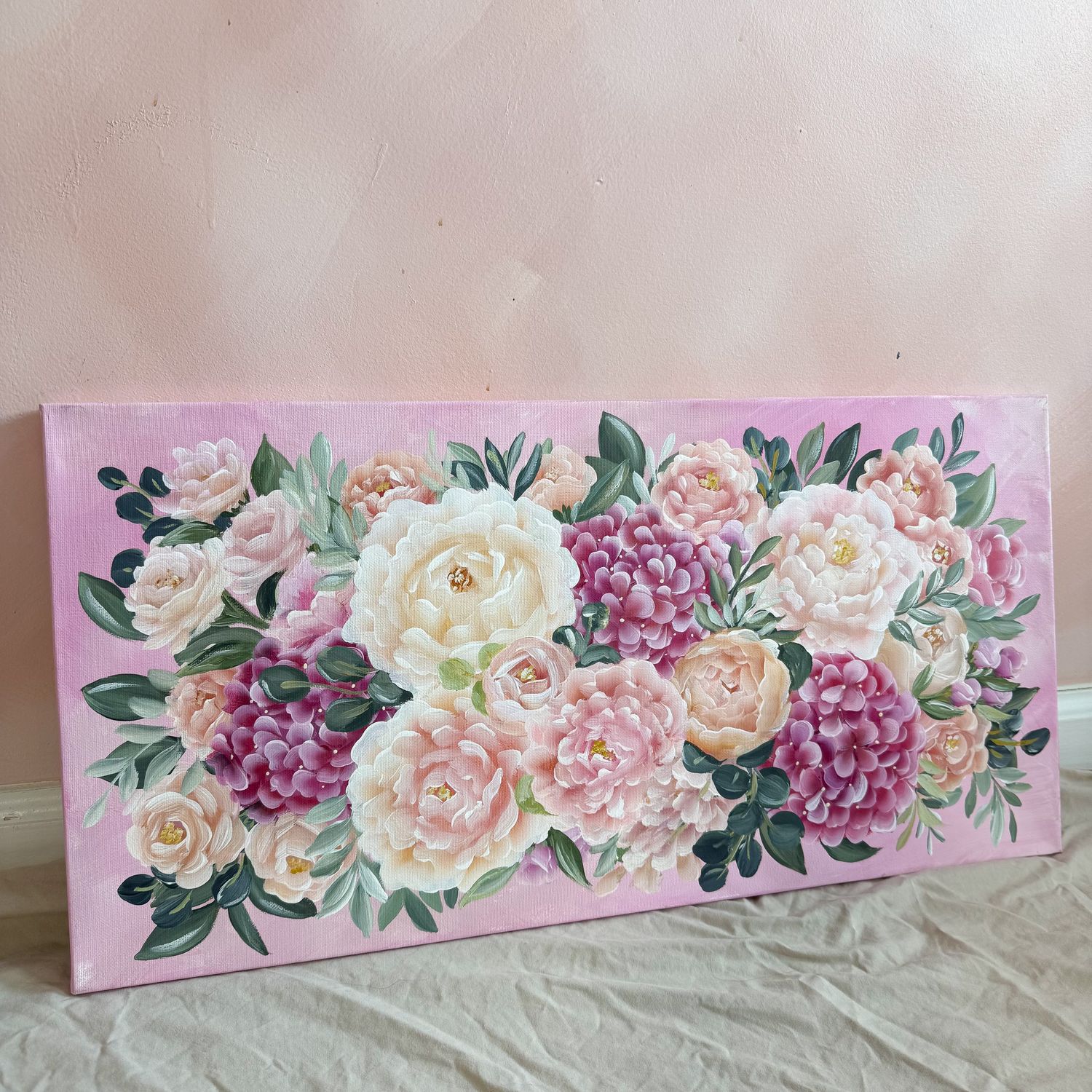 Pink Bouquet 12"x24" Large Canvas