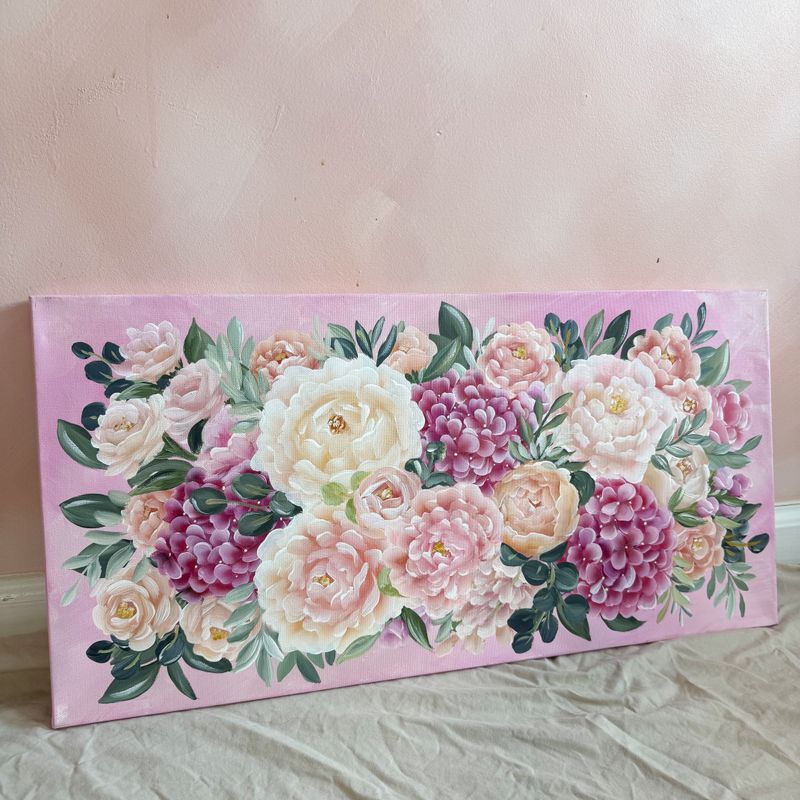 Pink Bouquet 12"x24" Large Canvas