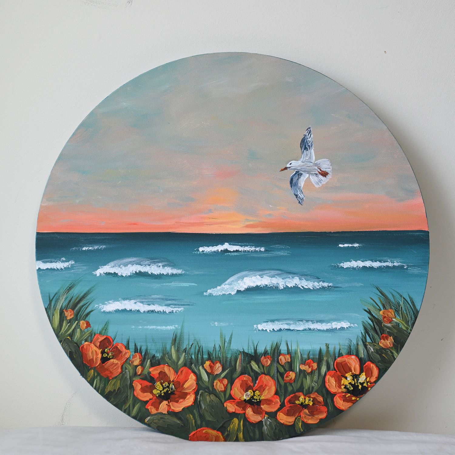 "Poppy Fields" #4 - 16" Round Canvas with Texture