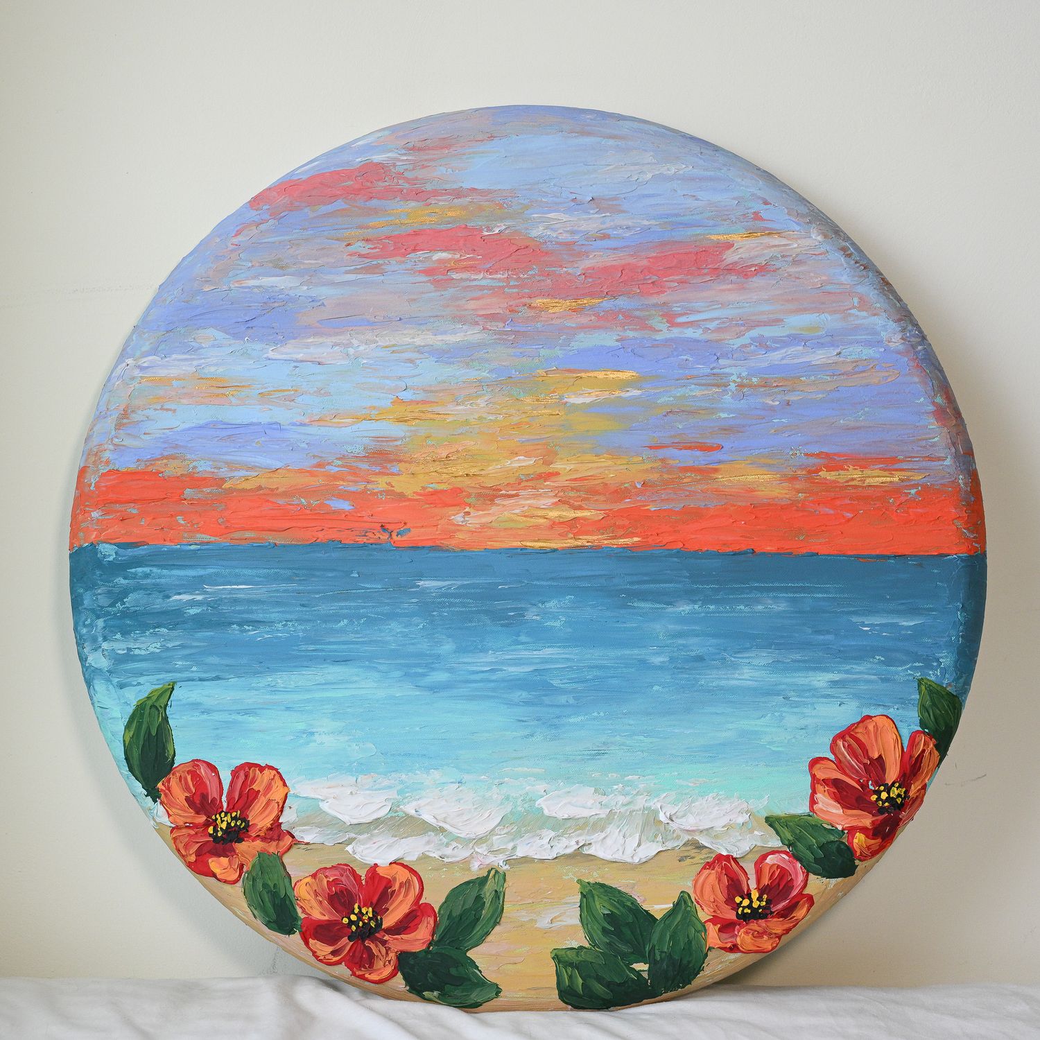 "Poppy Sea" - Large 24" Round Canvas with Texture "Poppy Sea" - Large 24" Round Canvas with Texture