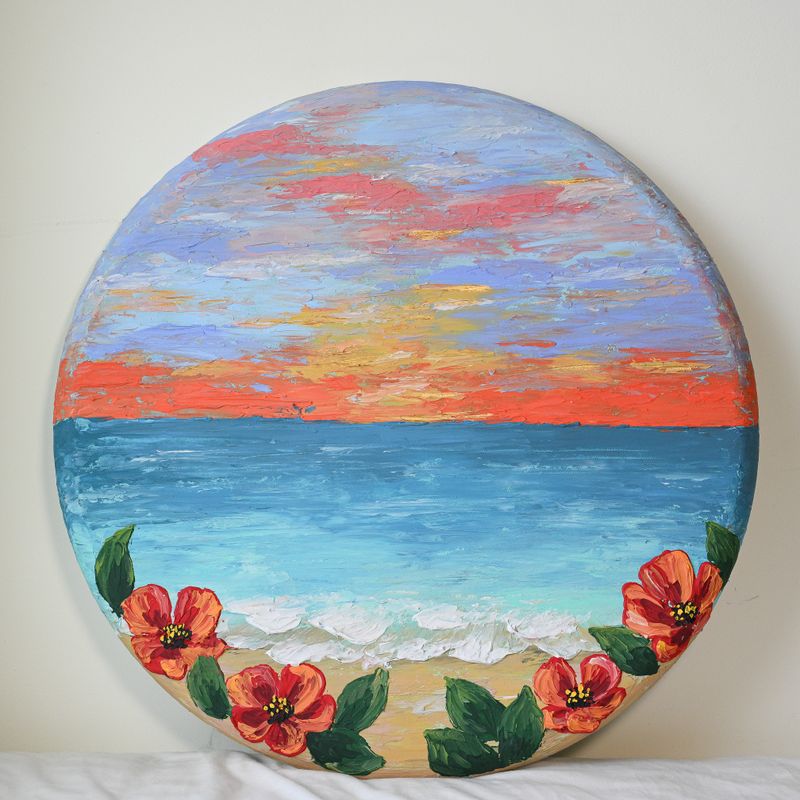 "Poppy Sea" - Large 24" Round Canvas with Texture