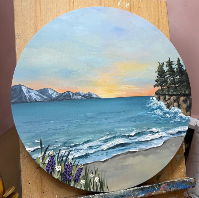 "Shore Pines" - 14" Round Canvas