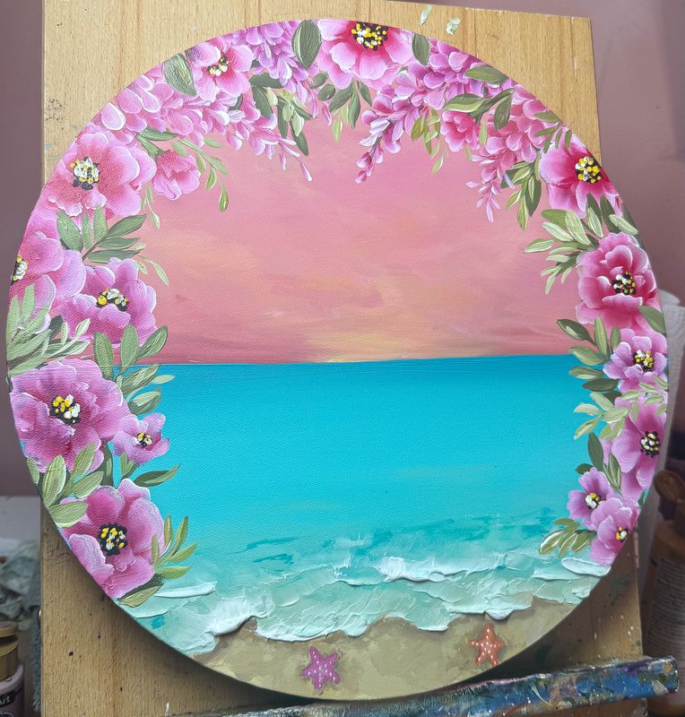 "Pink Oasis" - 14" Round Canvas