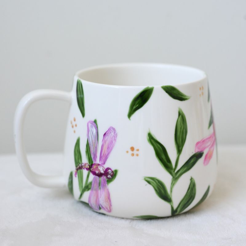 #24 Hand-Painted 16 oz White Mug - Dragonflies