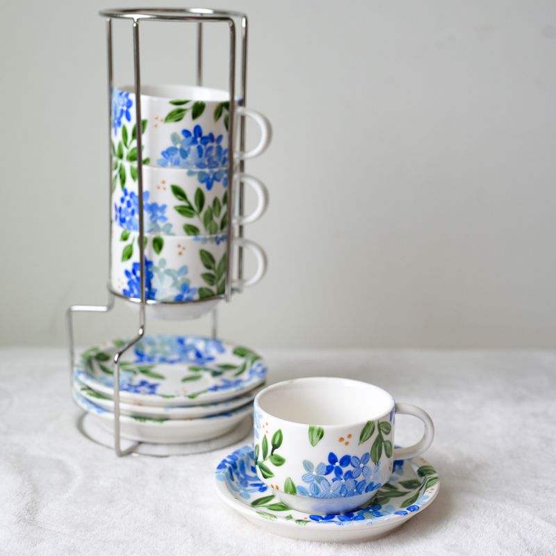 *LIMITED EDITION* Hand-Painted 4 oz Espresso Mug & Saucer Set - Blue Hydrangeas *LIMITED EDITION* Hand-Painted 4 oz Espresso Mug & Saucer Set - Blue Hydrangeas