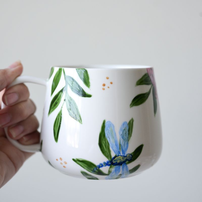 #25 Hand-Painted 16 oz White Mug - Dragonflies #25 Hand-Painted 16 oz White Mug - Dragonflies