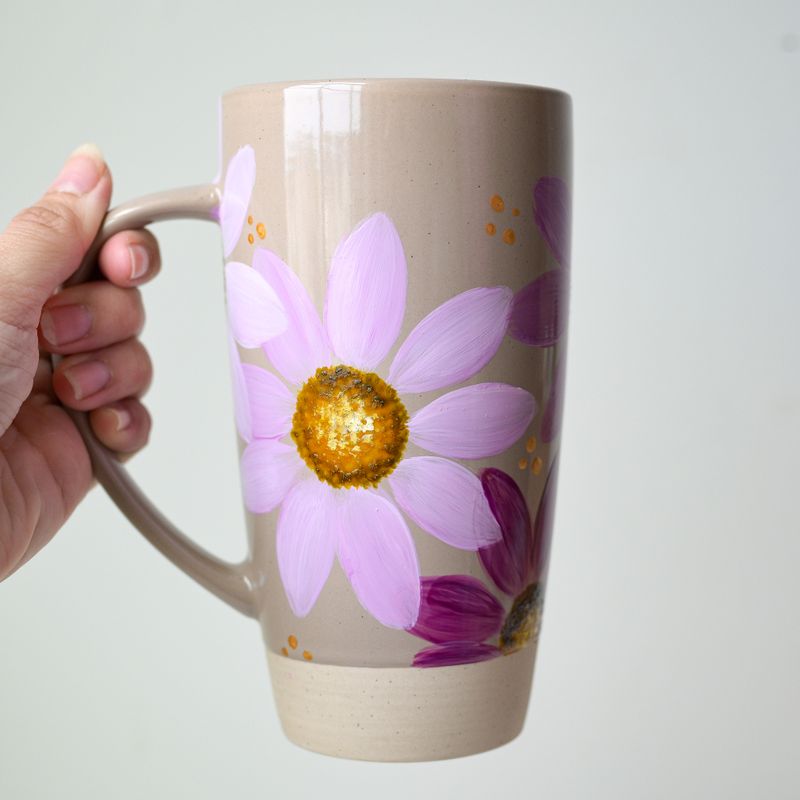 #2 Hand-Painted 20 oz White Mug - Purple Flowers