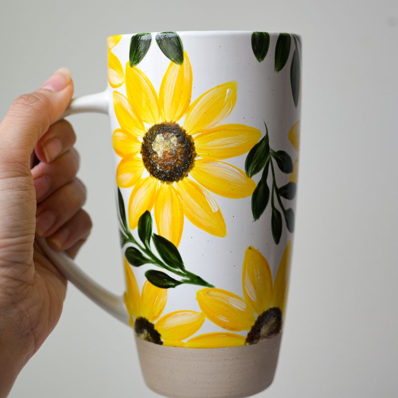 #3 Hand-Painted 20 oz White Mug - SunFlowers