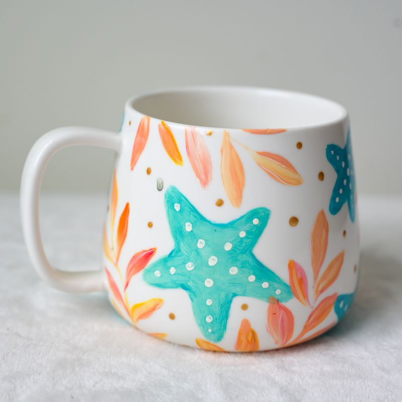 #3 Hand-Painted 16 oz White Mug - Teal & Aqua Starfish #3 Hand-Painted 16 oz White Mug - Teal & Aqua Starfish