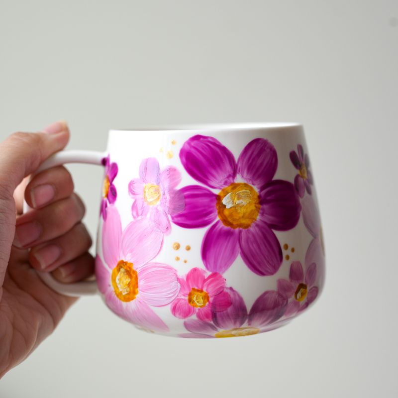 #19 Hand-Painted 16 oz White Mug - Purple Daisy