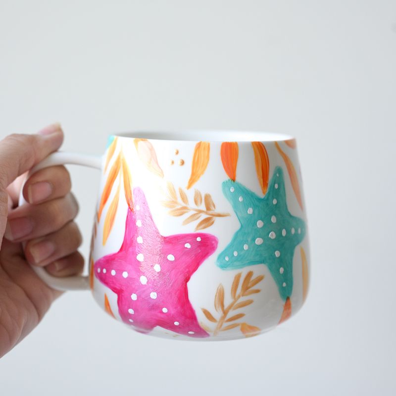 #20 Hand-Painted 16 oz White Mug - Vibrant Starfish #20 Hand-Painted 16 oz White Mug - Vibrant Starfish