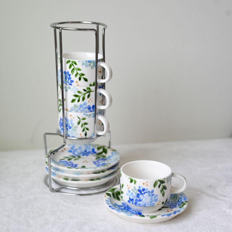 *LIMITED EDITION* Hand-Painted 2.5 oz Espresso Mug & Saucer Set - Blue Hydrangeas *LIMITED EDITION* Hand-Painted 2.5 oz Espresso Mug & Saucer Set - Blue Hydrangeas