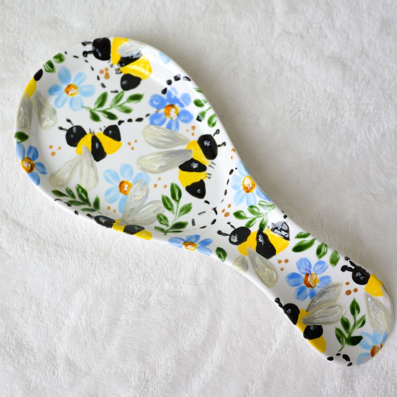 #4 Porcelain Spoon Rest - Bees &amp; Blues