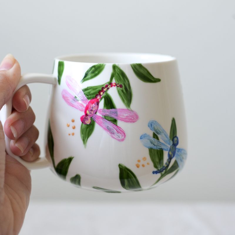 #23 Hand-Painted 16 oz White Mug - Dragonflies #23 Hand-Painted 16 oz White Mug - Dragonflies