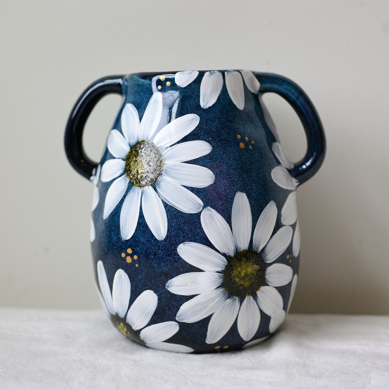Navy Daisy - Hand Painted 7" Ceramic Vase Navy Daisy - Hand Painted 7" Ceramic Vase