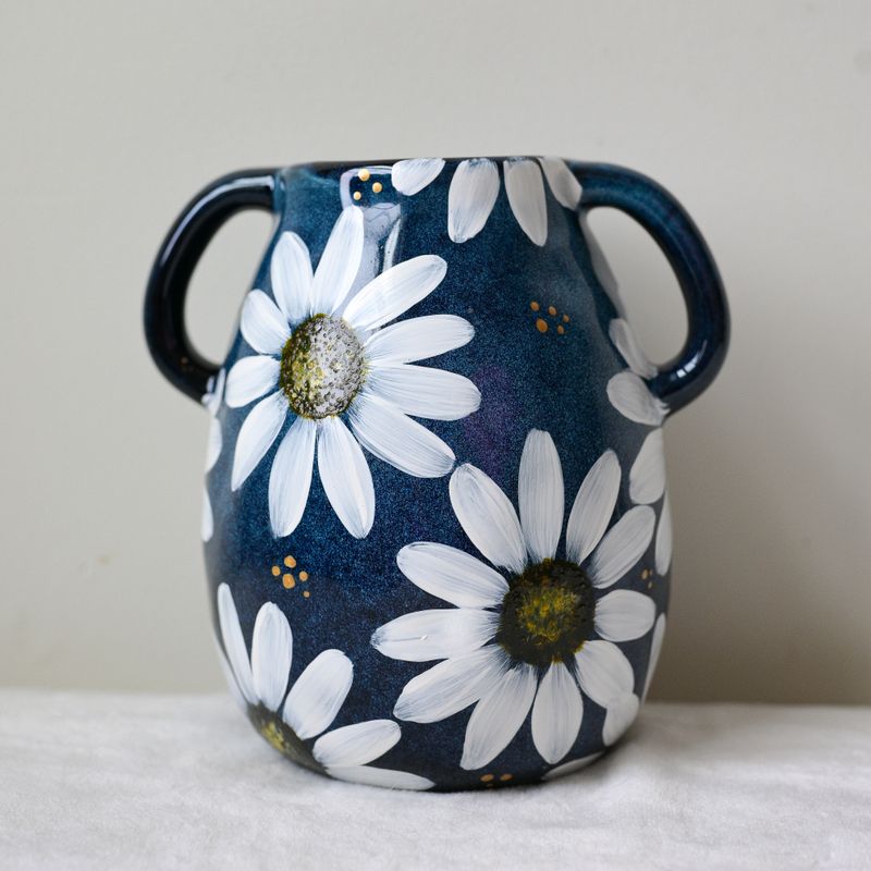 Navy Daisy - Hand Painted 7" Ceramic Vase Navy Daisy - Hand Painted 7" Ceramic Vase