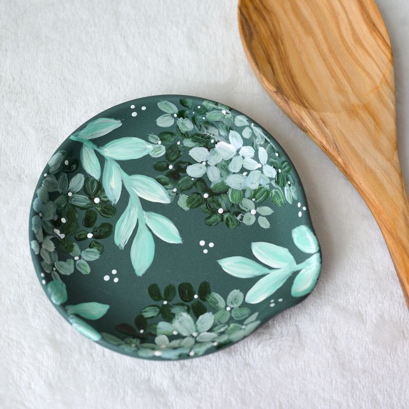 #1 Round Ceramic Spoon Rest - Hydrangeas