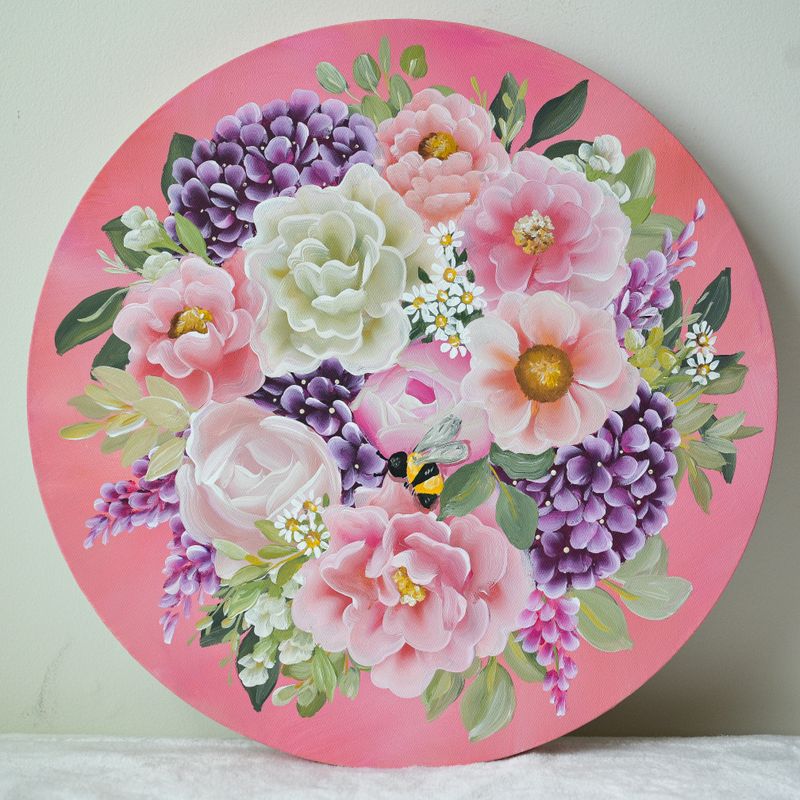 14" Original Hand Painted Canvas - Blush Meadows