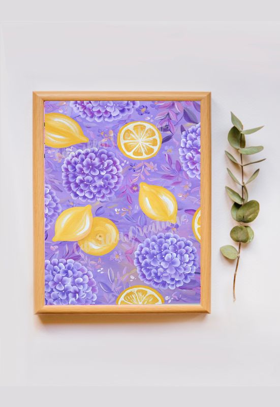 #128 Purple Hydrangea + Lemons Floral Print #128 Purple Hydrangea + Lemons Floral Print