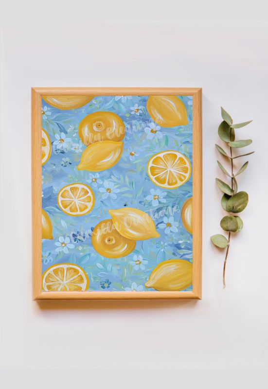 #129 Blue Hydrangea + Lemons Floral Print #129 Blue Hydrangea + Lemons Floral Print