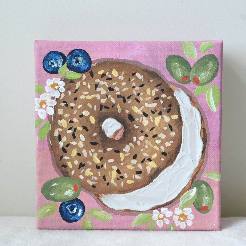 6x6" Original Hand Painted Canvas - Bagel Slice