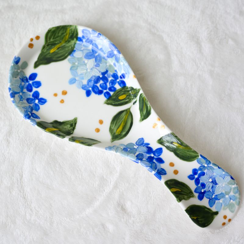Porcelain Spoon Rest - Blue Hydrangeas