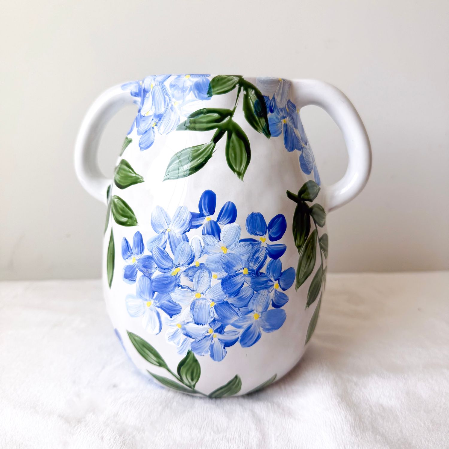 Hand Painted 7" Ceramic Vase - Blue Hydrangeas