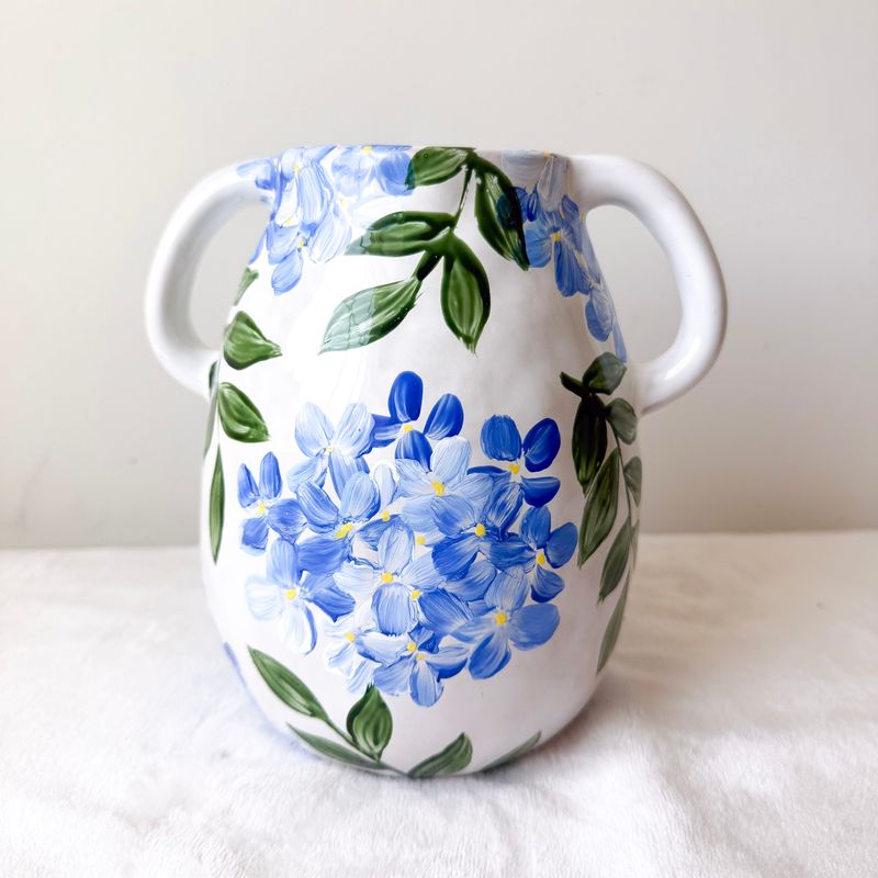 Hand Painted 7" Ceramic Vase - Blue Hydrangeas