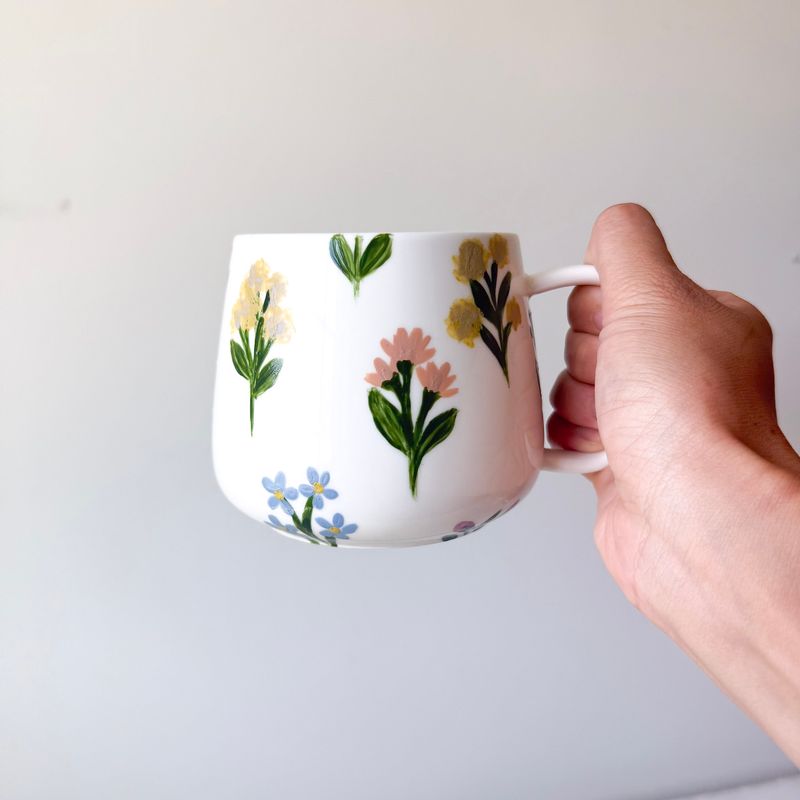 #2 Hand-Painted 16 oz White Mug - Cottage Core