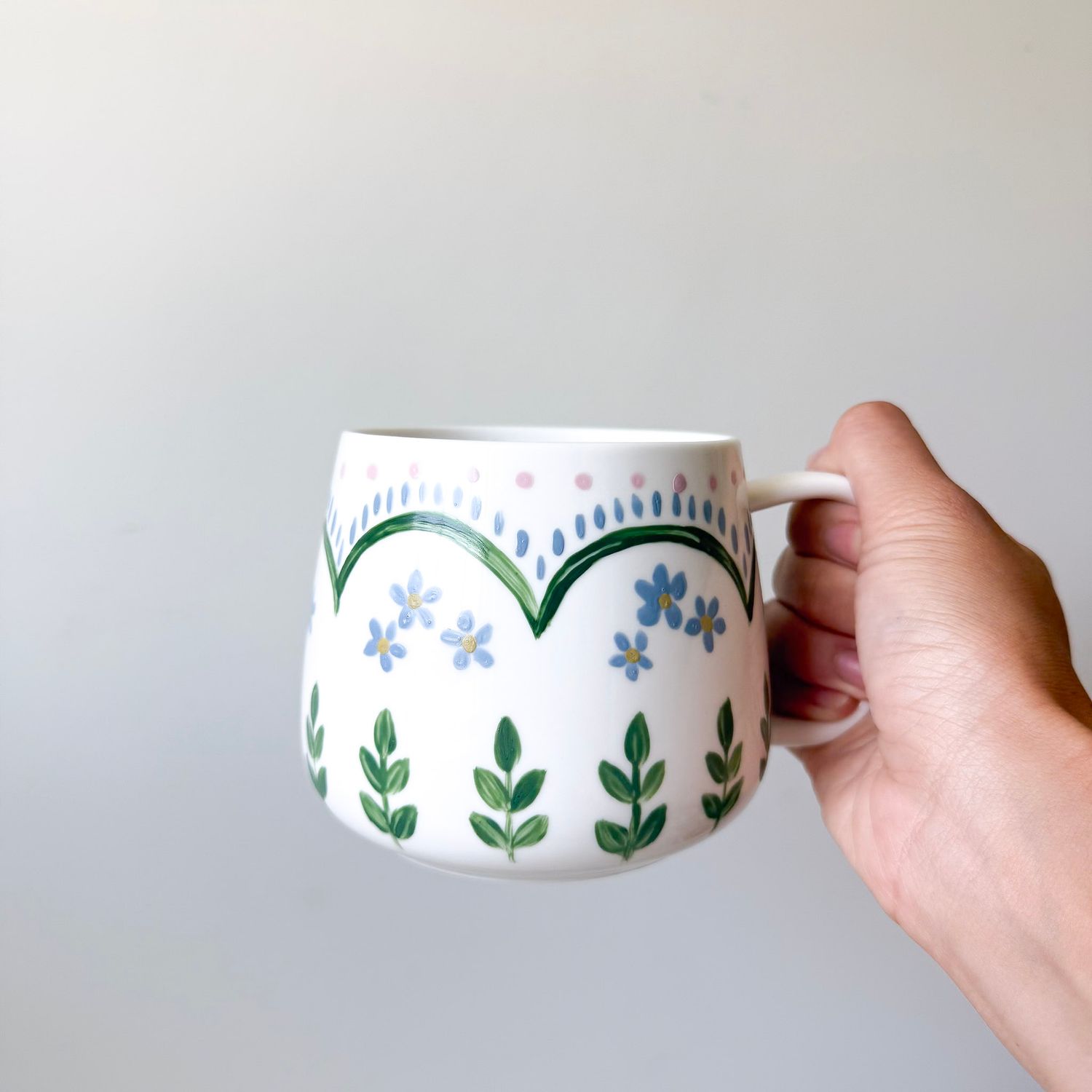 #1 Hand-Painted 16 oz White Mug - Cottage Core