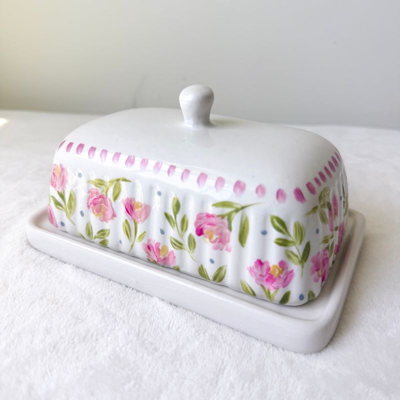 Pink Floral Ceramic Butter Dish: One-of-a-Kind Thrift