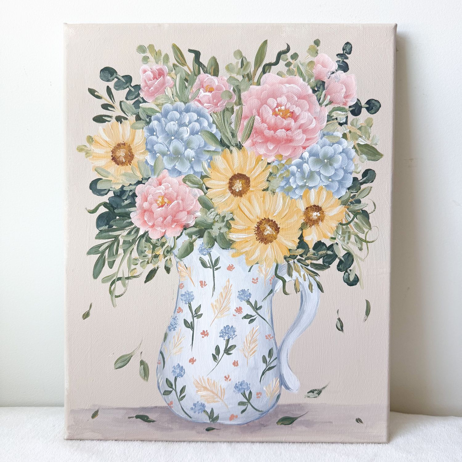 11x14" Original Hand Painted Canvas - Cottage core vase