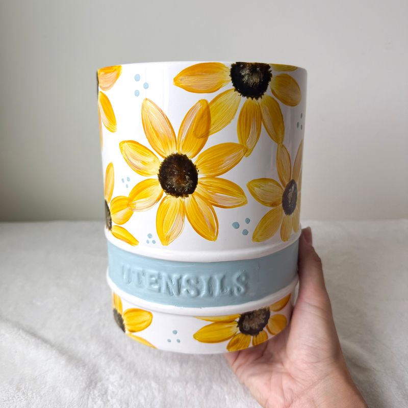 Extra Large Sunflower Ceramic Utensil Holder Extra Large Sunflower Ceramic Utensil Holder