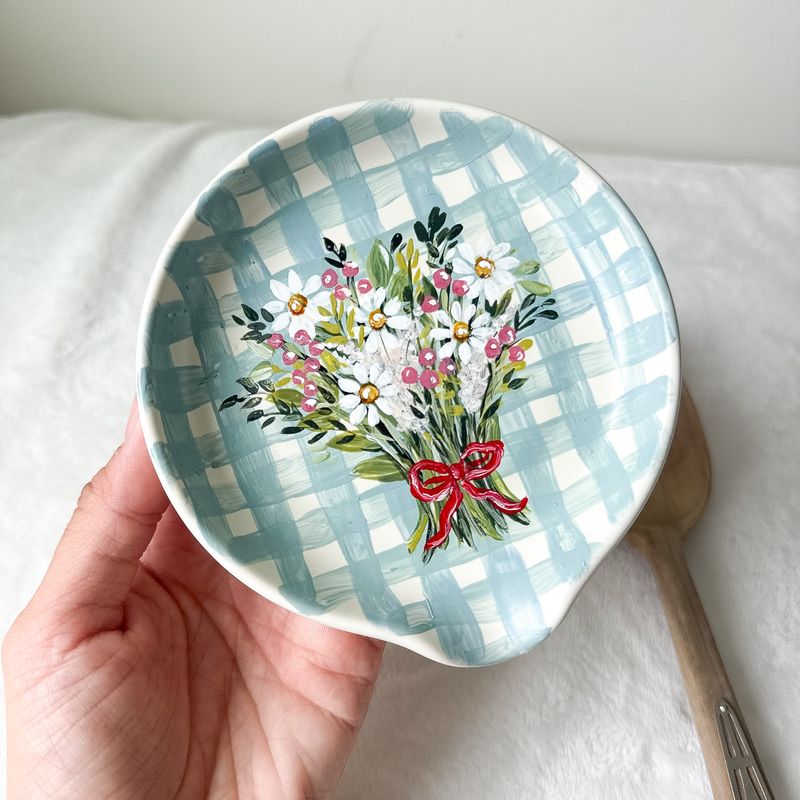 Ceramic Dish | Jewelry or Spoon Rest - Cottage Core Gingham Ceramic Dish | Jewelry or Spoon Rest - Cottage Core Gingham
