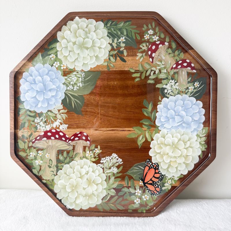 Large 12" Octagon Tray - Hydrangeas & Mushrooms Large 12" Octagon Tray - Hydrangeas & Mushrooms