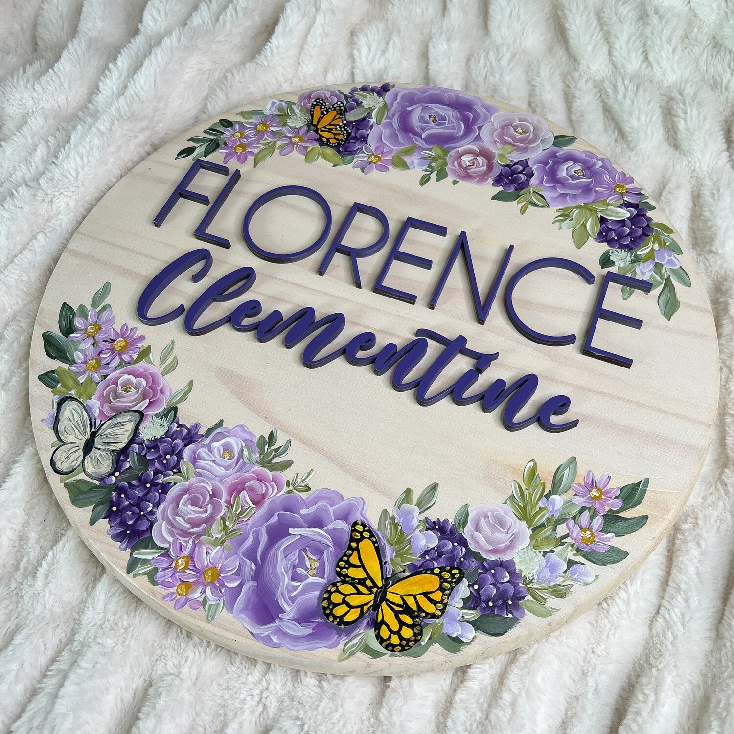 18" Custom Text / Nursery Floral Round Wood Sign - Katrina 18" Custom Text / Nursery Floral Round Wood Sign - Katrina