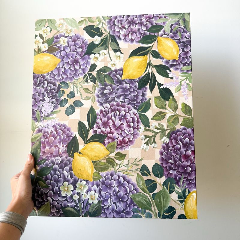 Original Large 16x20" Canvas - Purple Hydrangea & Lemon Original Large 16x20" Canvas - Purple Hydrangea & Lemon
