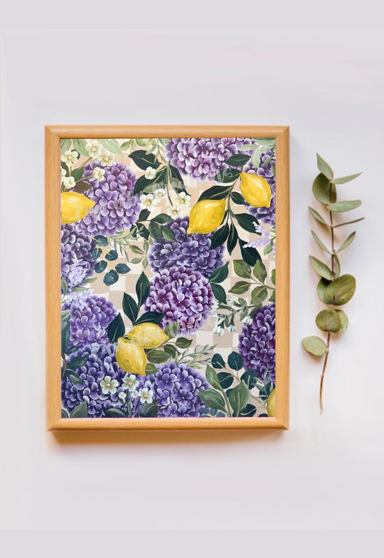 #136 Checkerboard Hydrangea + Lemon Print #136 Checkerboard Hydrangea + Lemon Print