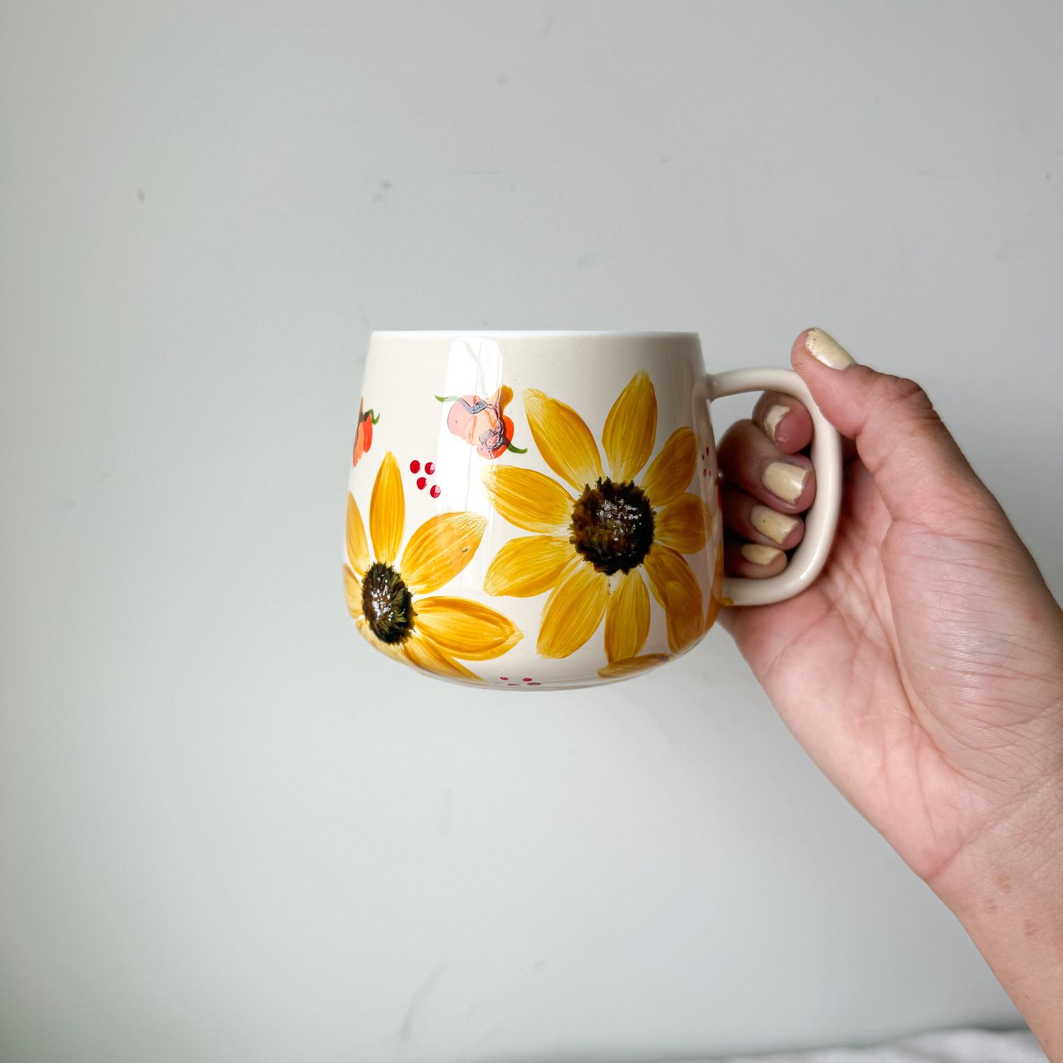 12 oz. Cream Ceramic Mug - Sunflower &amp; Pumpkin No.2