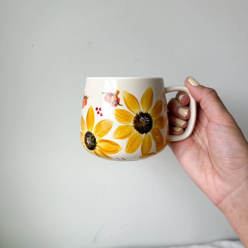 12 oz. Cream Ceramic Mug - Sunflower &amp; Pumpkin No.2