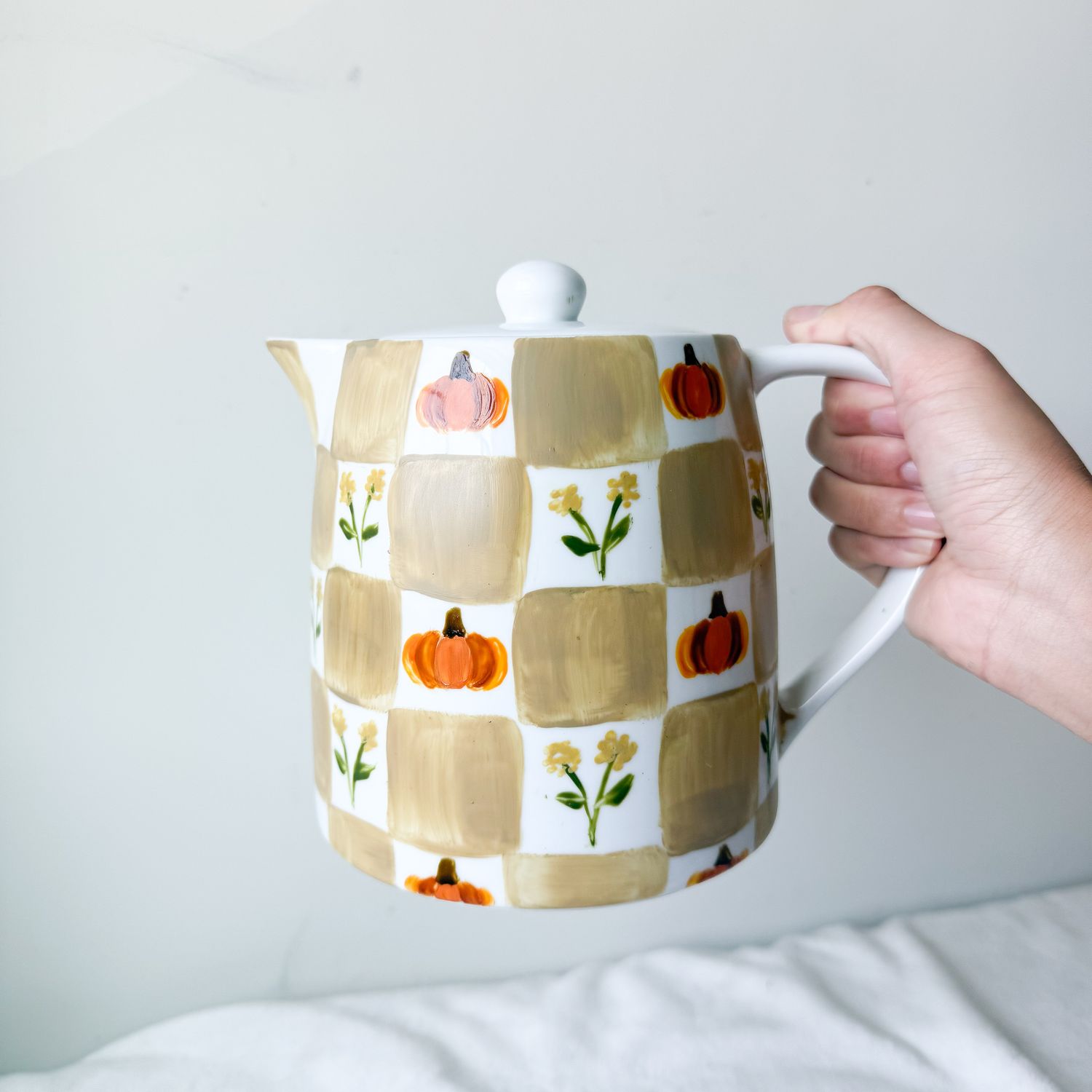 Fall Tan Checkerboard Ceramic Teapot/ Vase Fall Tan Checkerboard Ceramic Teapot/ Vase