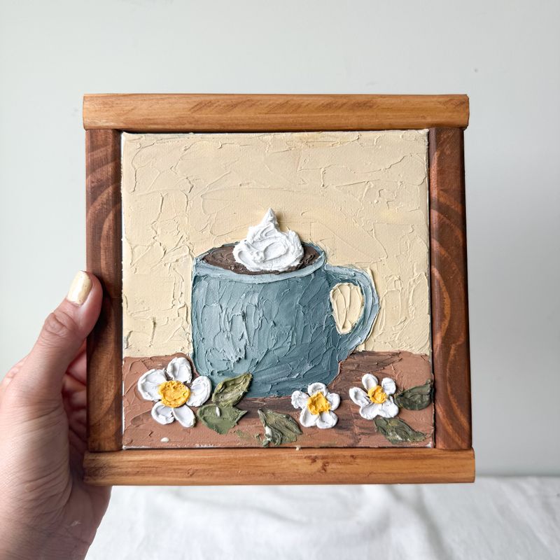 7.5" x 7.5" Framed Textured Canvas - Cozy Coffee & Daisies 7.5" x 7.5" Framed Textured Canvas - Cozy Coffee & Daisies