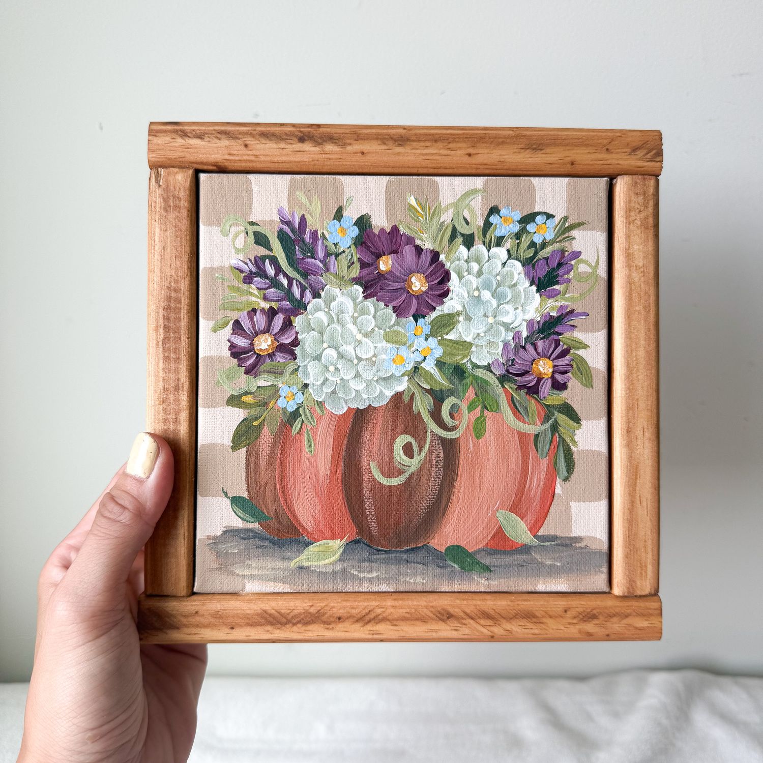 7.5" x 7.5" Framed Canvas - Pumpkin Vase