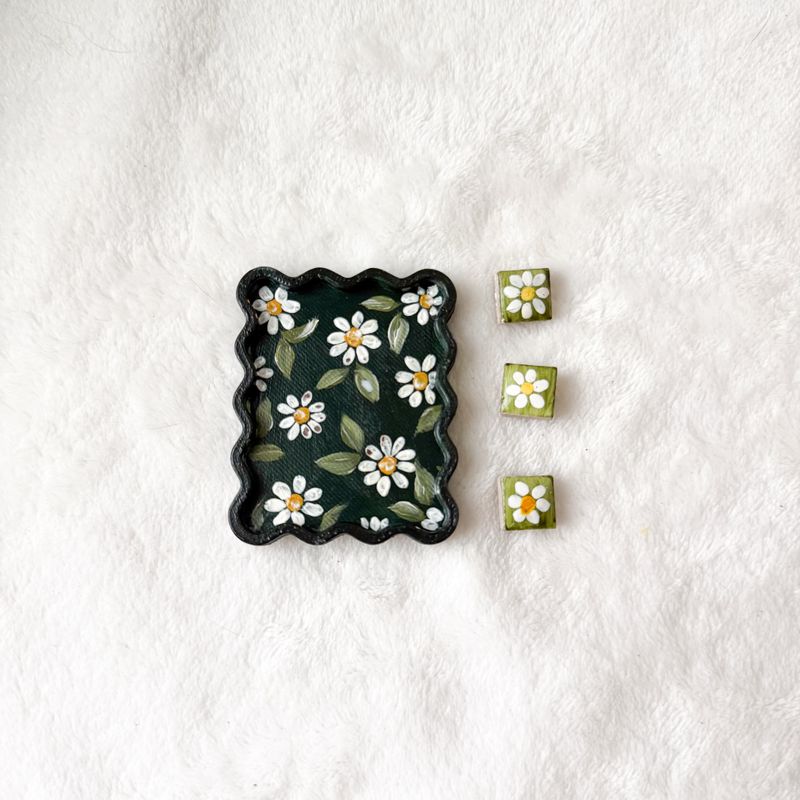 Mini Framed Magnet Set - Emerald Green & Daisies Mini Framed Magnet Set - Emerald Green & Daisies