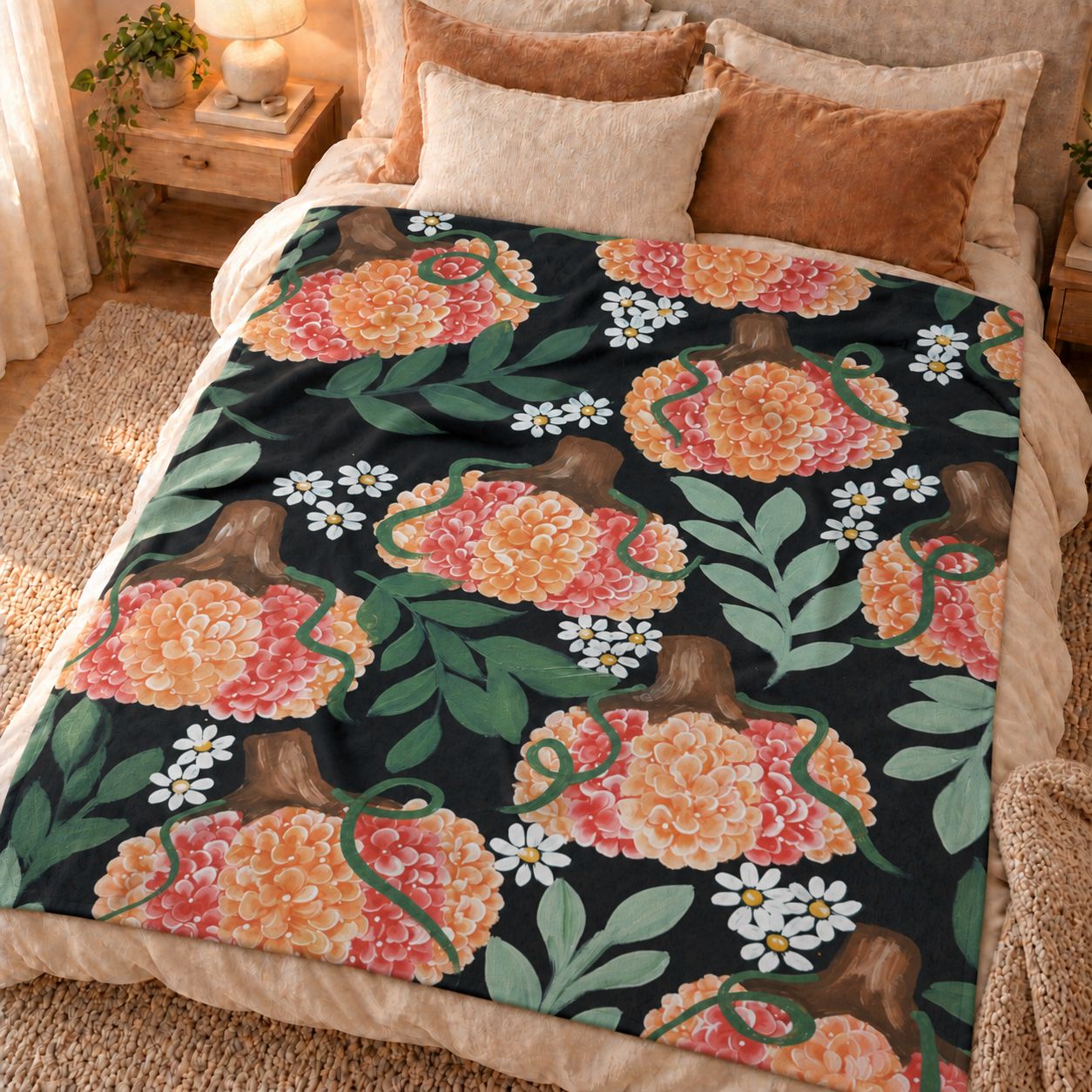 Hydrangea Pumpkins Sweatshirt Blanket