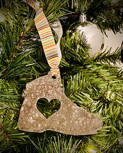 Hiking Love Hammered Bronze Look Wood Ornament