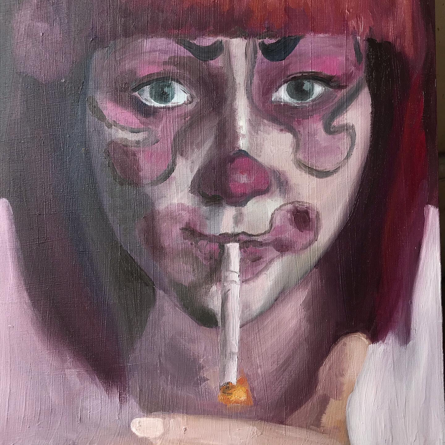 Clown Girl Original Oil Painting On Wood