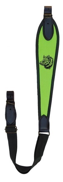 6203002 – BRETELLA/TRACOLLA VERDE FLUO PER CARABINA CON ANTISCIVOLO E RICAMO CINGHIALE