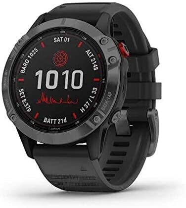 Garmin Orologio GPS Fenix 6 PRO Solar, NERO/ROSSO